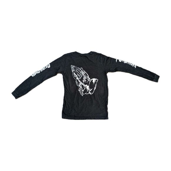 Size M "Penance Through Pizza" Purgatory Pizza Praying Hands Long sleeve T-shirt - Picture 6 of 10
